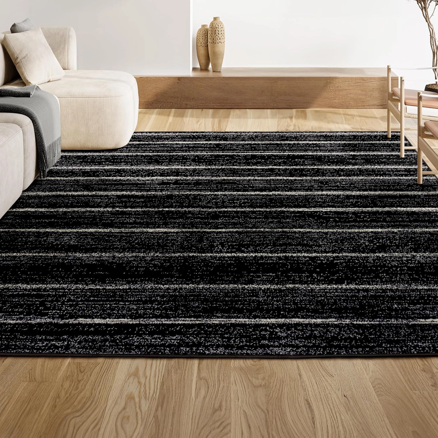 JONATHAN Y MOH201F-5 Williamsburg Minimalist Stripe Area Rug, Contemporary, Modern, Bohemian, Scandinavian, Rustic for Living Room, Dining Room, Bedroom, Kitchen, Black/Cream, 5 X 8