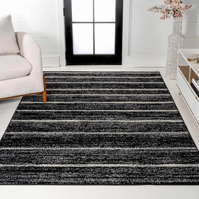 JONATHAN Y MOH201F-5 Williamsburg Minimalist Stripe Area Rug, Contemporary, Modern, Bohemian, Scandinavian, Rustic for Living Room, Dining Room, Bedroom, Kitchen, Black/Cream, 5 X 8