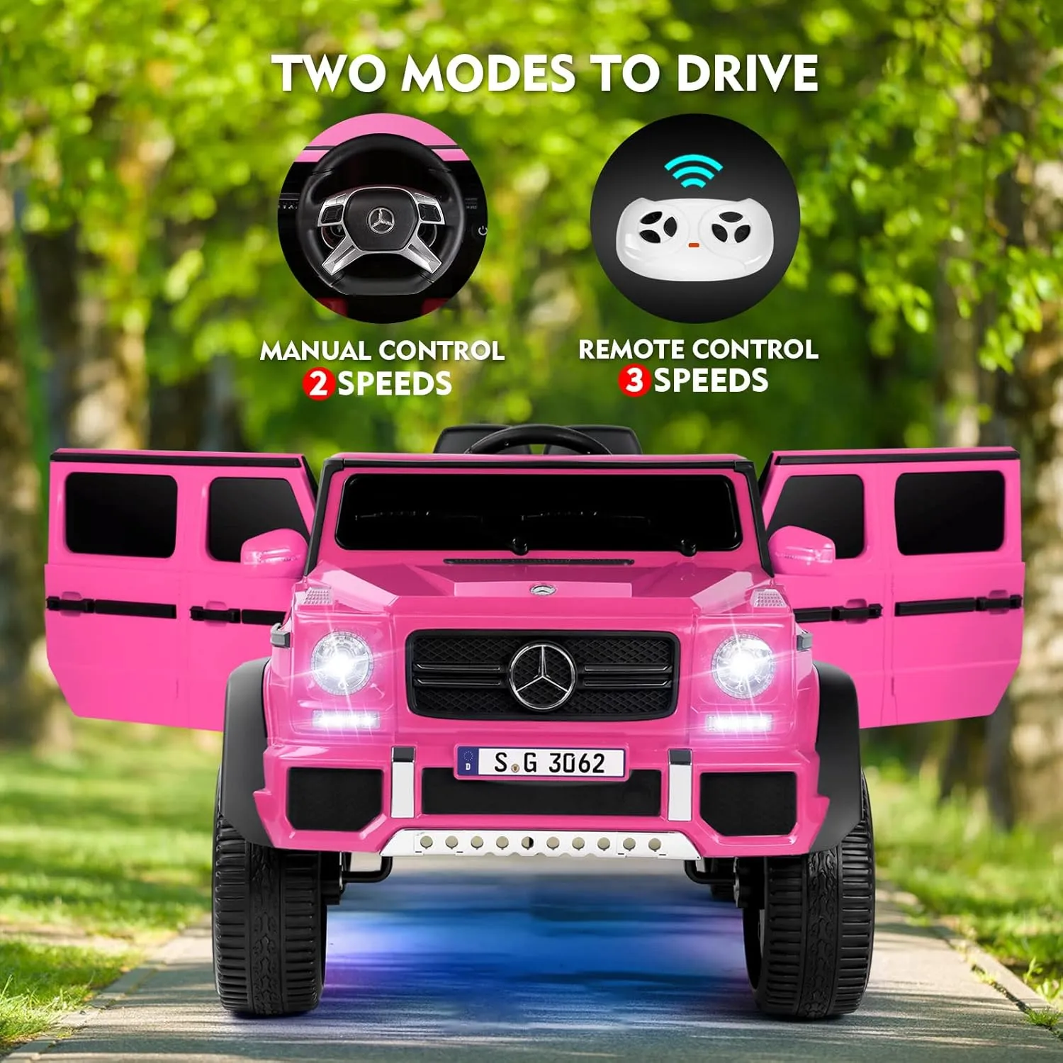 JOYLDIAS Ride On Cars, Licensed Mercedes-Benz Maybach G650S, 12V7AH Battery Powered Toy Electric Car for Kids with 2.4GHz Remote Control, 2 Motors, 3 Speeds, Lock, Music, Horn, LED Lights, Pink