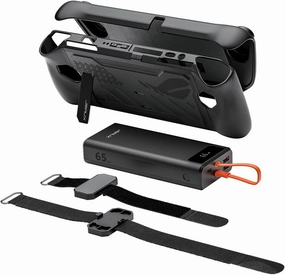 JSAUX ModCase for ROG Ally, PC0109 Protective Case with 20000mAh Power Bank, Detachable Front Cover, Kickstand, and 2 Hook-and-Loop Straps (Long & Short) - Power Bank Set Black
