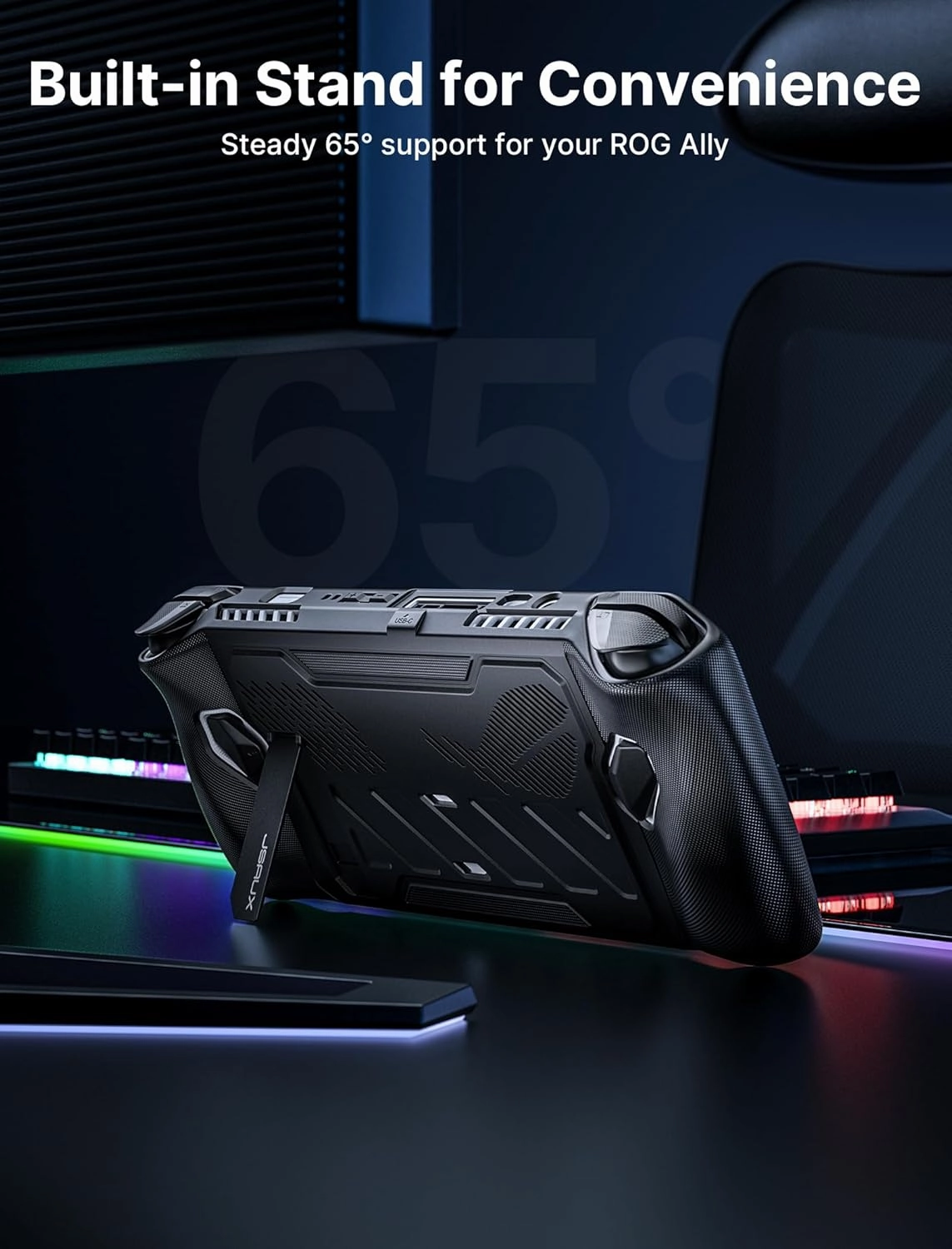 JSAUX ModCase for ROG Ally, PC0109 Protective Case with 20000mAh Power Bank, Detachable Front Cover, Kickstand, and 2 Hook-and-Loop Straps (Long & Short) - Power Bank Set Black