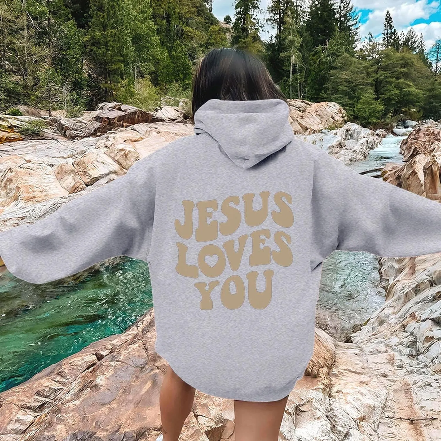 Juses Loves You Sweatshirt Faith Can Move Mountains Christian Sweatshirt for Women with Hood Jesus Is King Christ
