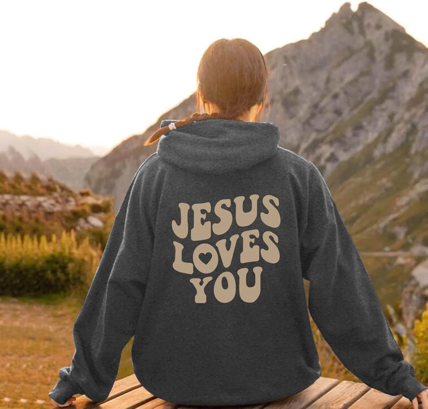 Juses Loves You Sweatshirt Spirit Letter Graphic Christian Faith Hoodies for Women with Hood Faith Over Fear Hoodie