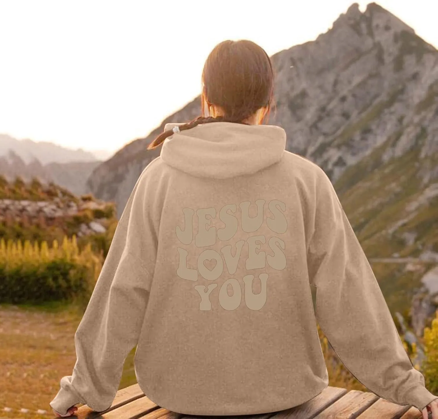 Juses Loves You Sweatshirt Spirit Letter Graphic Christian Faith Hoodies for Women with Hood Faith Over Fear Hoodie