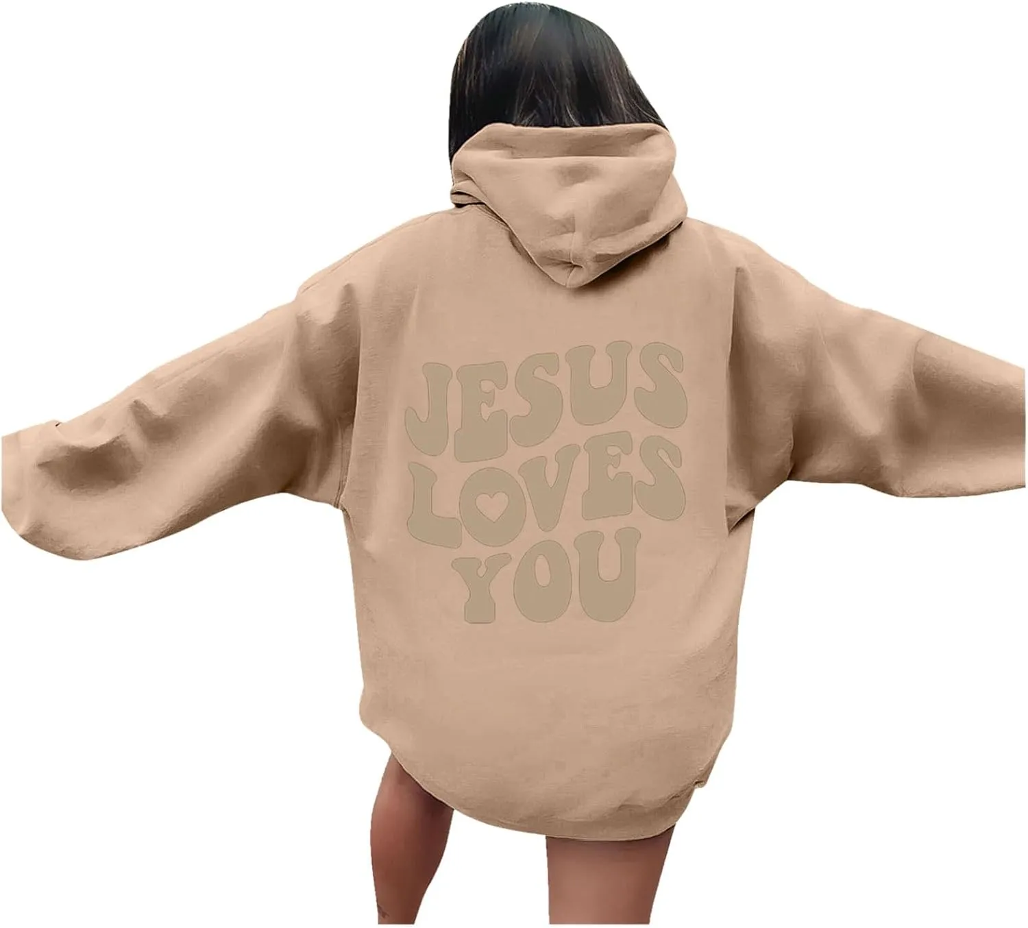 Juses Loves You Sweatshirt Spirit Letter Graphic Christian Faith Hoodies for Women with Hood Faith Over Fear Hoodie