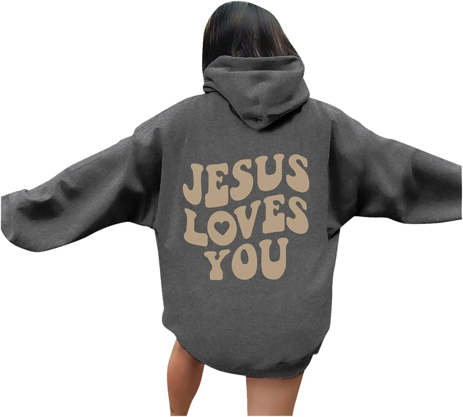 Juses Loves You Sweatshirt Spirit Letter Graphic Christian Faith Hoodies for Women with Hood Faith Over Fear Hoodie