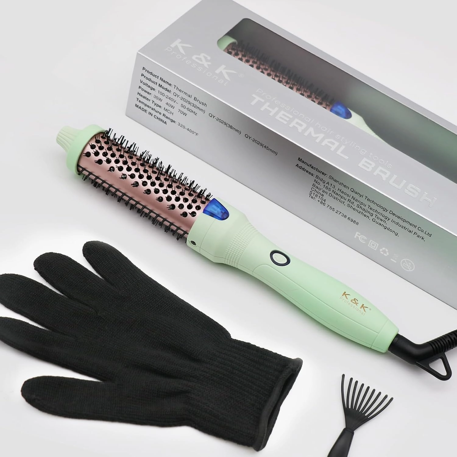 K&K Thermal Brush, 1 1/4 Inch Ionic Curling Iron with Tourmaline Ceramic Barrel, Professional 1.25 Inch Hair Curler up to 356°F Dual Voltage for Traveling, Hair Waving Style Tool