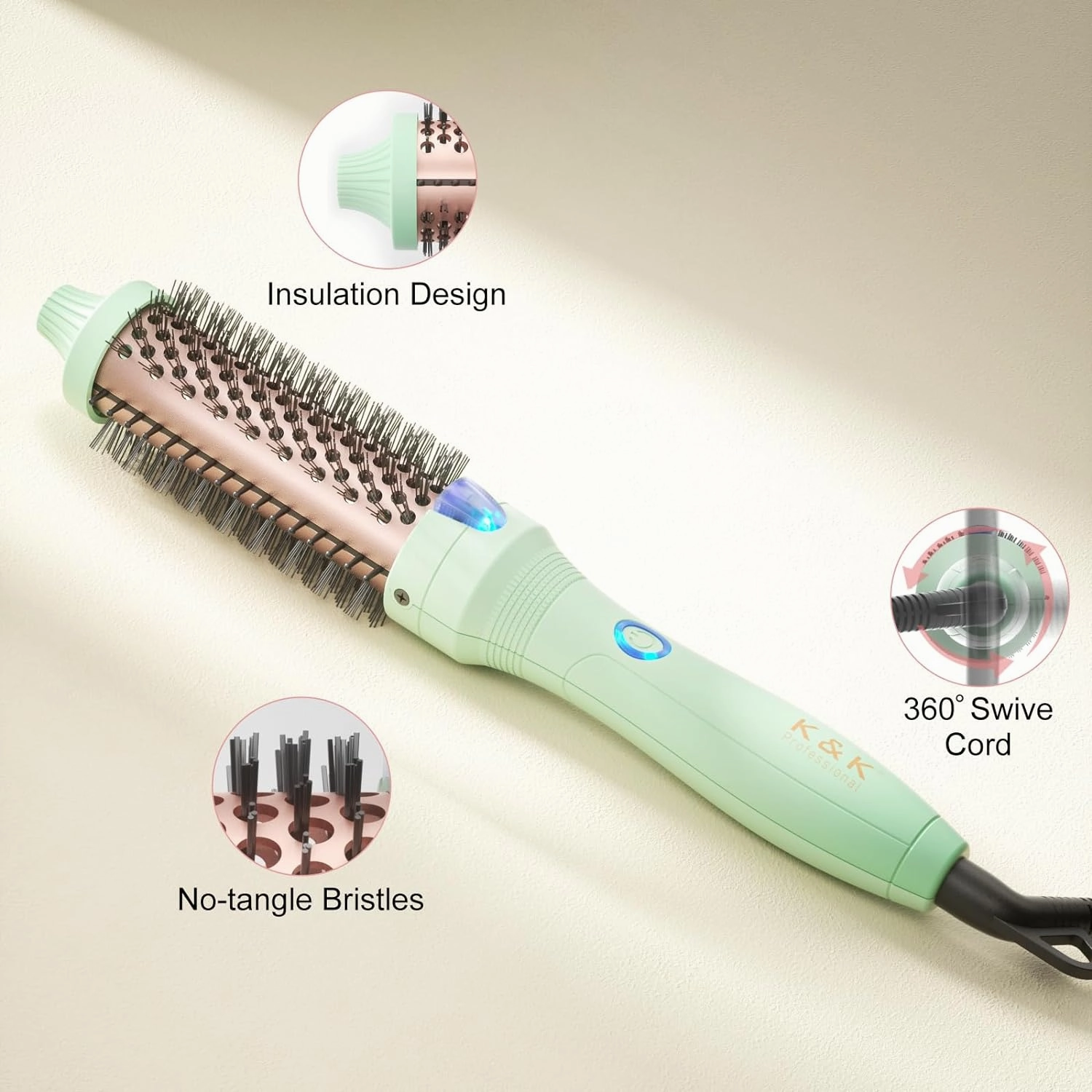 K&K Thermal Brush, 1 1/4 Inch Ionic Curling Iron with Tourmaline Ceramic Barrel, Professional 1.25 Inch Hair Curler up to 356°F Dual Voltage for Traveling, Hair Waving Style Tool