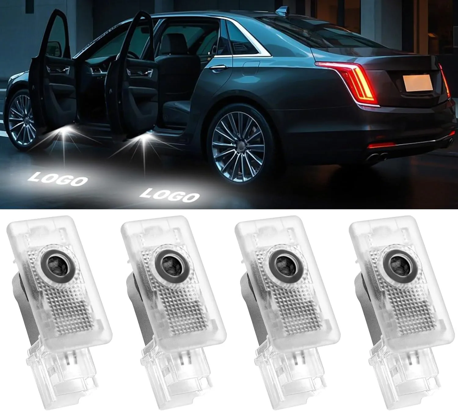 Kairiyard 4Pcs Car Door Lights Logo Projector Compatible with Cadillac SRX CT6 XTS ATS XT4 XT5 XT6, Bright 3D Shadow No Fade HD Car Door Projector Puddle Lights