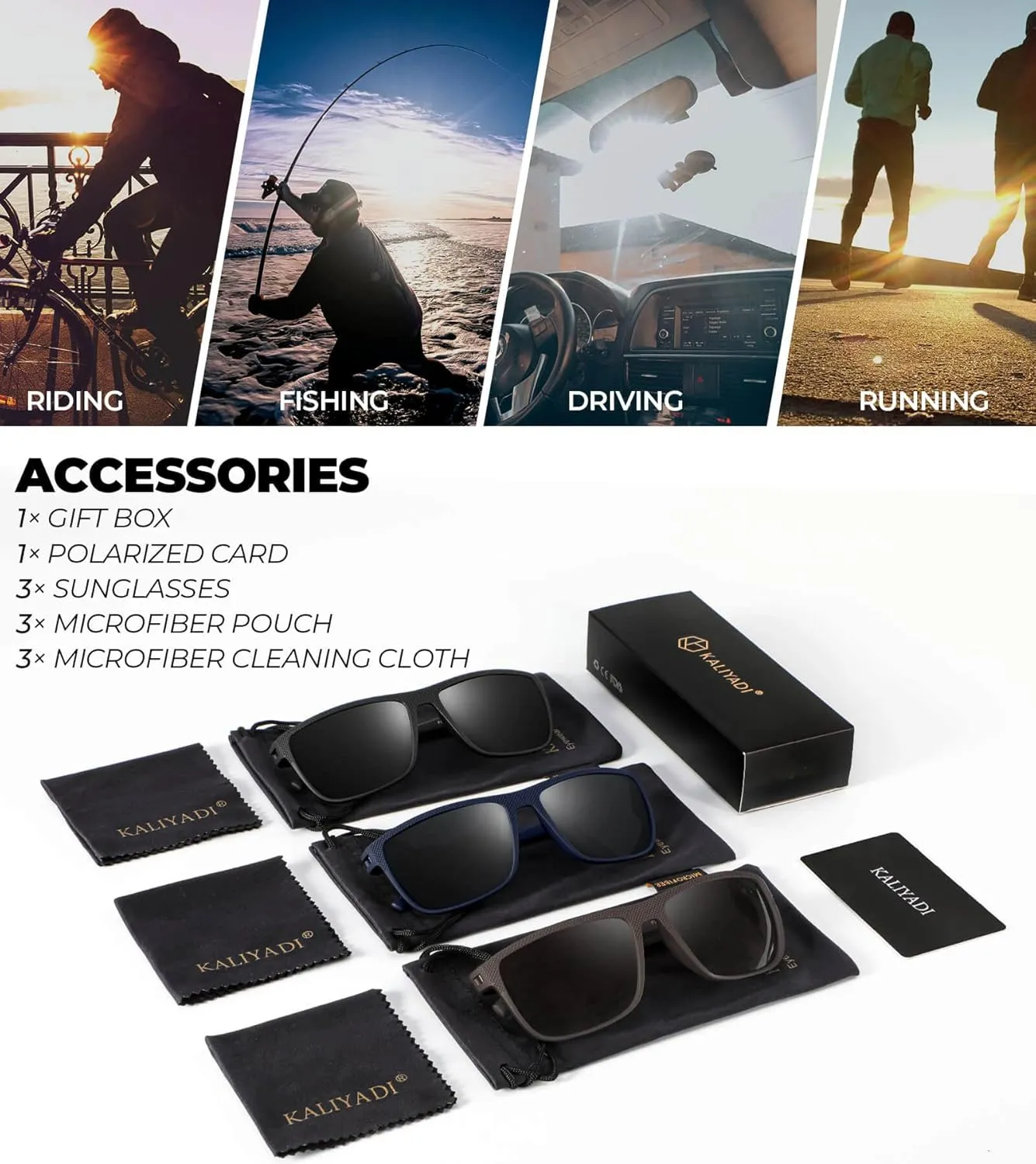 KALIYADI Polarized Sunglasses for Men, Lightweight Sun Glasses with UV Protection for Driving Fishing Golf