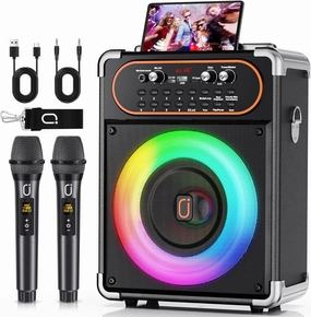 Karaoke Machine with 2 Microphones, Portable Bluetooth 5.3 Karaoke Speaker for Outdoor Events,Gatherings and Parties, PA System with Echo Adjustment for Adults,Support TVs Connected via Auxiliary
