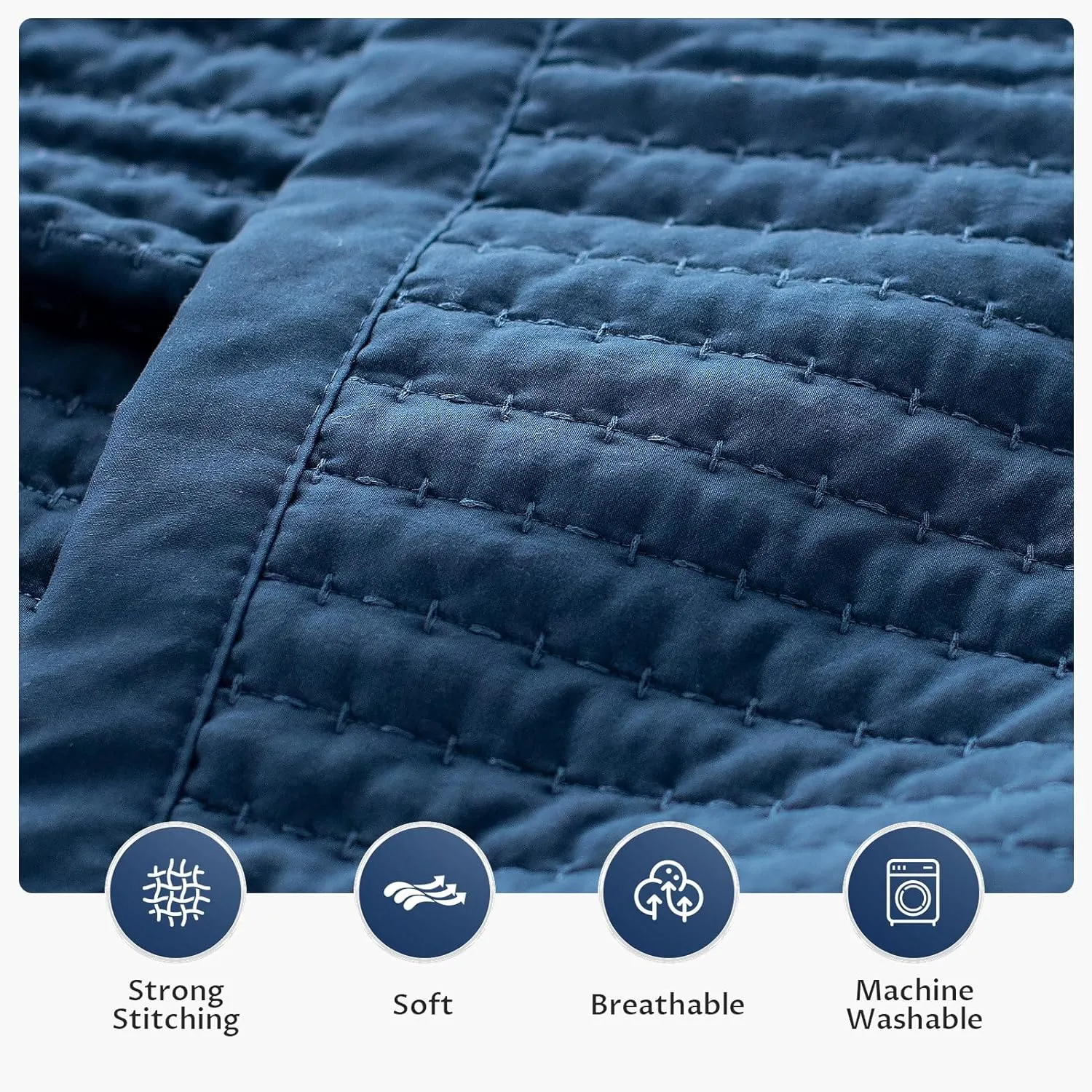KASENTEX Dark Blue Twin Size Quilt Bedding Set with Pillow-Shams, Lightweight Soft Bedspread, Durable Quilted Blanket Thin Comforter Bed Cover, All Season Summer Spring, 3 Pieces, 68x80 inches