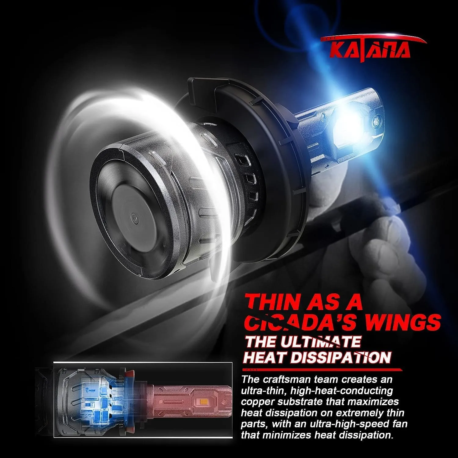KATANA H13 Light Bulb. 9008 Bulb 400% Brightness Super Bright 70W 6500K White Mini Size Plug and Play Fog Bulb of 2