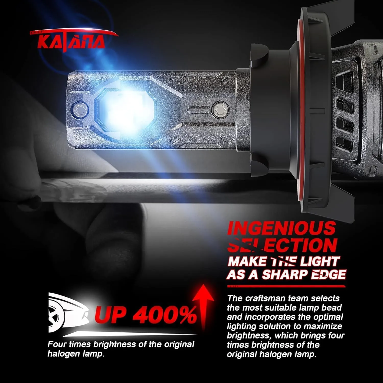 KATANA H13 Light Bulb. 9008 Bulb 400% Brightness Super Bright 70W 6500K White Mini Size Plug and Play Fog Bulb of 2