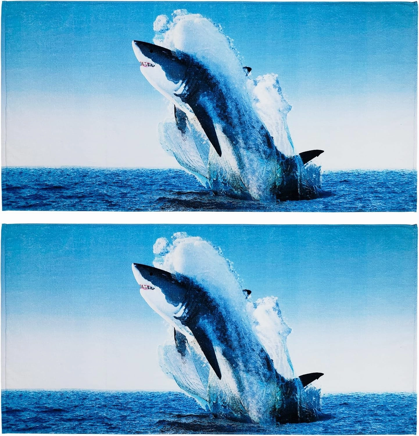 Kaufman - Printed Beach Towels, 100% Absorbent Cotton,Velour, Large Size 30'' x 60'', Set of Two Towels, 2-PK (Jumping Shark)