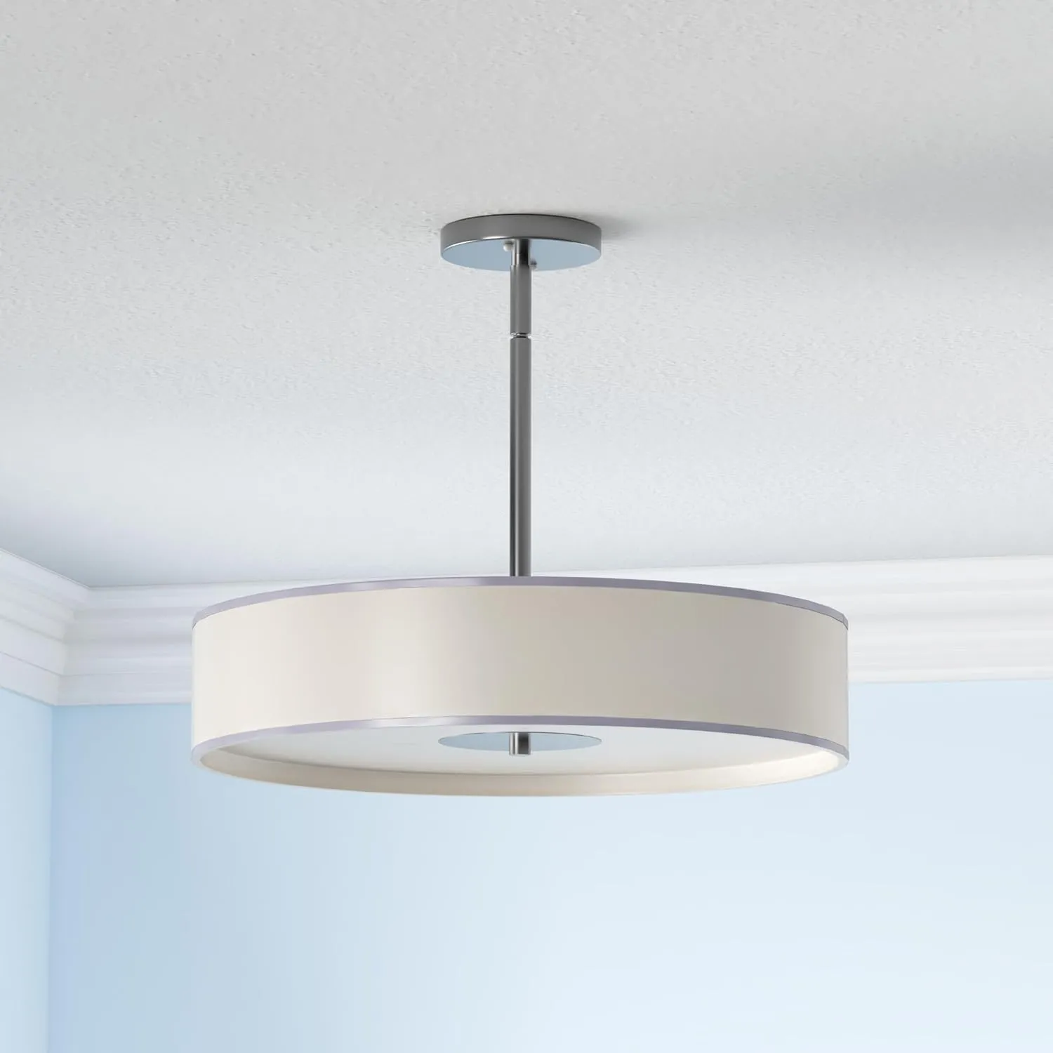 Kichler Convertible 24" 3-Light Pendant and Semi Flush Mount Fixture in Brushed Nickel, Traditional Ceiling Light with White Microfiber Shade for Kitchen, Bedroom, or Hallway, (24" W, 6" H), 42122NI