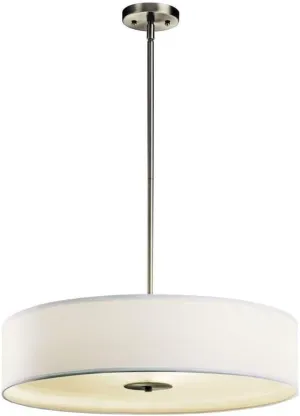 Kichler Convertible 24" 3-Light Pendant and Semi Flush Mount Fixture in Brushed Nickel, Traditional Ceiling Light with White Microfiber Shade for Kitchen, Bedroom, or Hallway, (24" W, 6" H), 42122NI