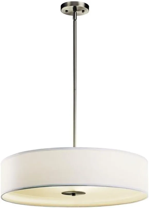 Kichler Convertible 24" 3-Light Pendant and Semi Flush Mount Fixture in Brushed Nickel, Traditional Ceiling Light with White Microfiber Shade for Kitchen, Bedroom, or Hallway, (24" W, 6" H), 42122NI
