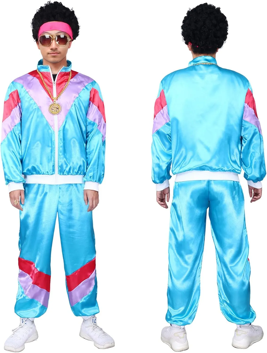 Kicpot 80s/90s Outfit for Men 80’s Tracksuit Costumes Women Mens 80s Costume Retro Shell Hip Hop Windbreaker Unisex