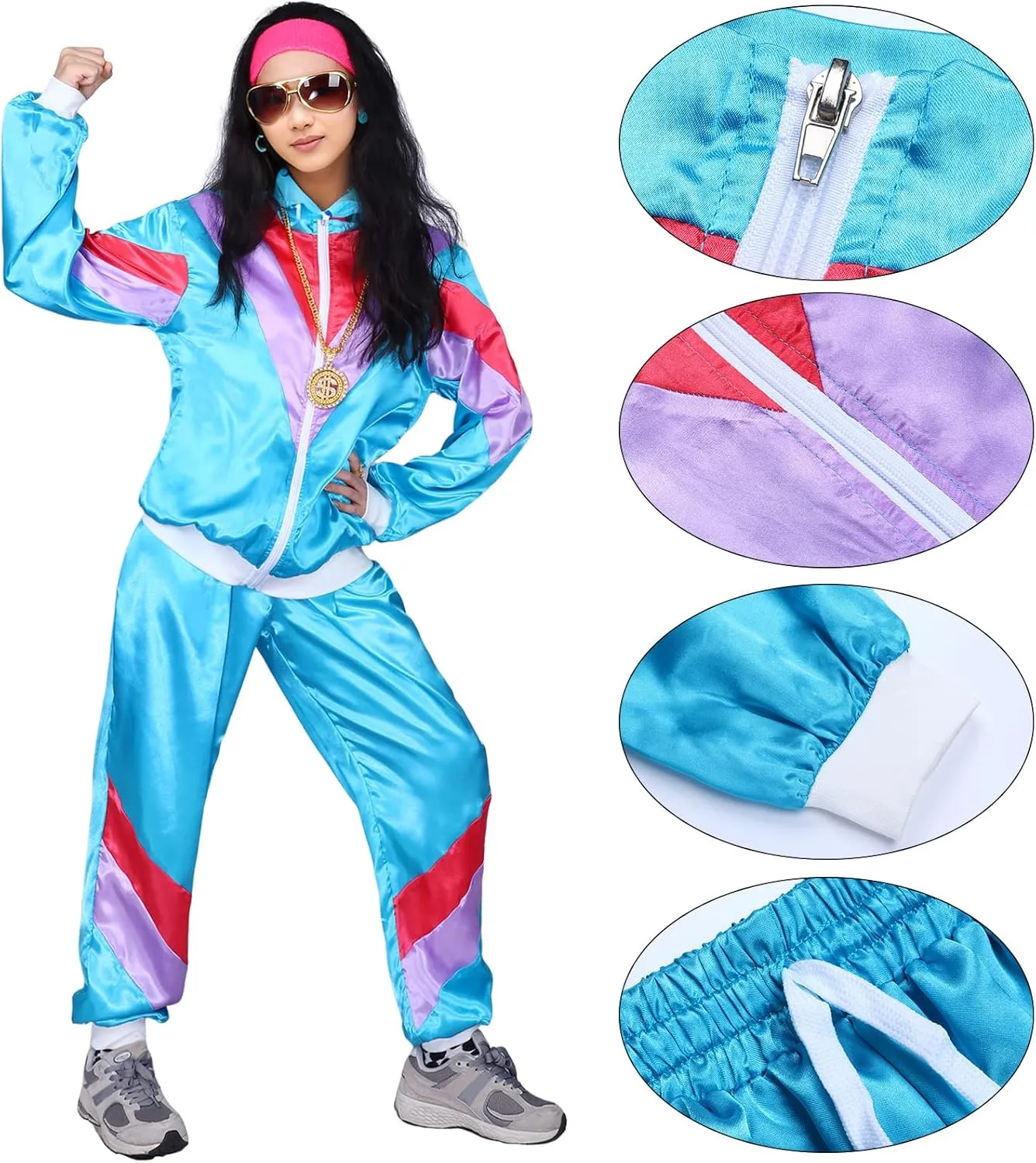 Kicpot 80s/90s Outfit for Men 80’s Tracksuit Costumes Women Mens 80s Costume Retro Shell Hip Hop Windbreaker Unisex