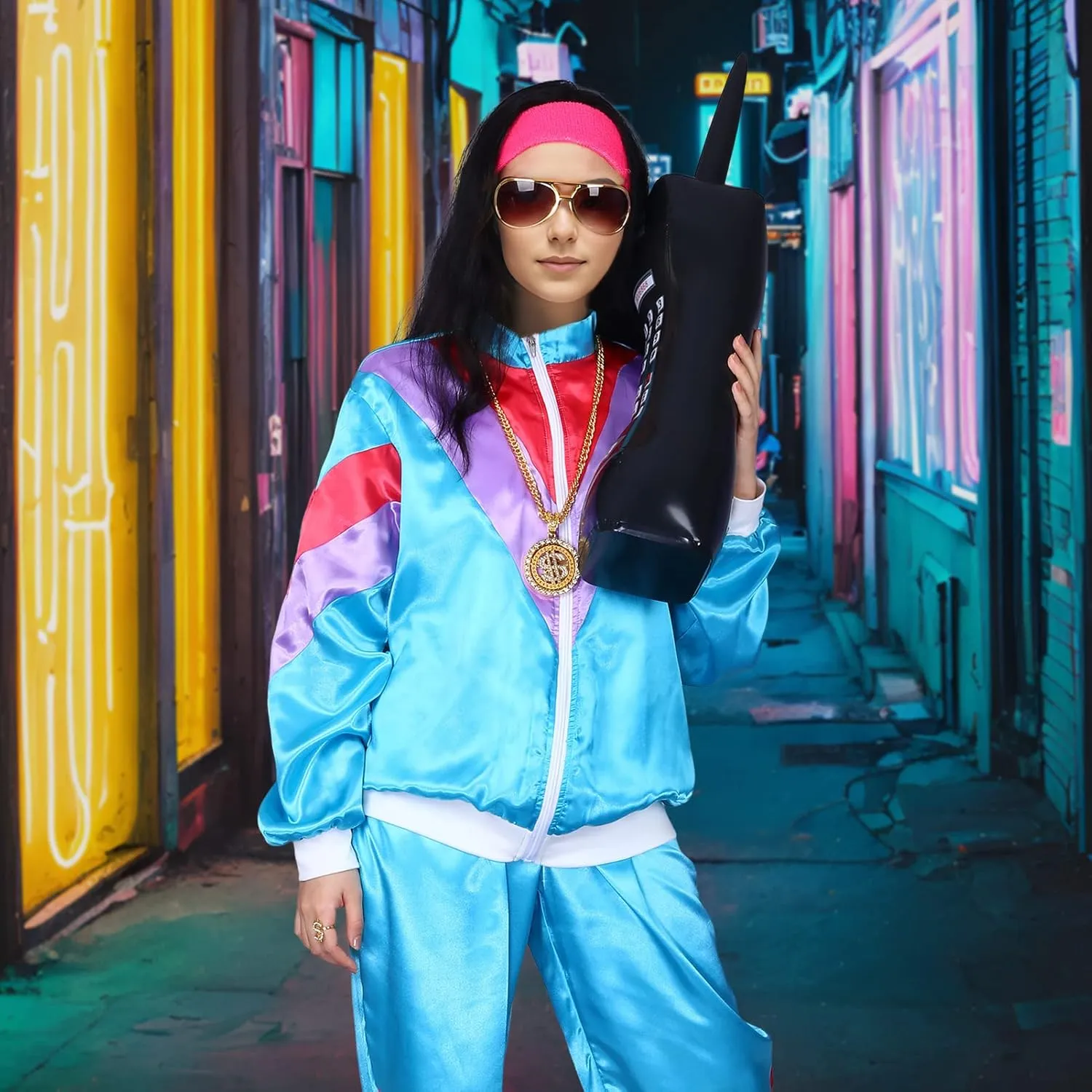 Kicpot 80s/90s Outfit for Men 80’s Tracksuit Costumes Women Mens 80s Costume Retro Shell Hip Hop Windbreaker Unisex