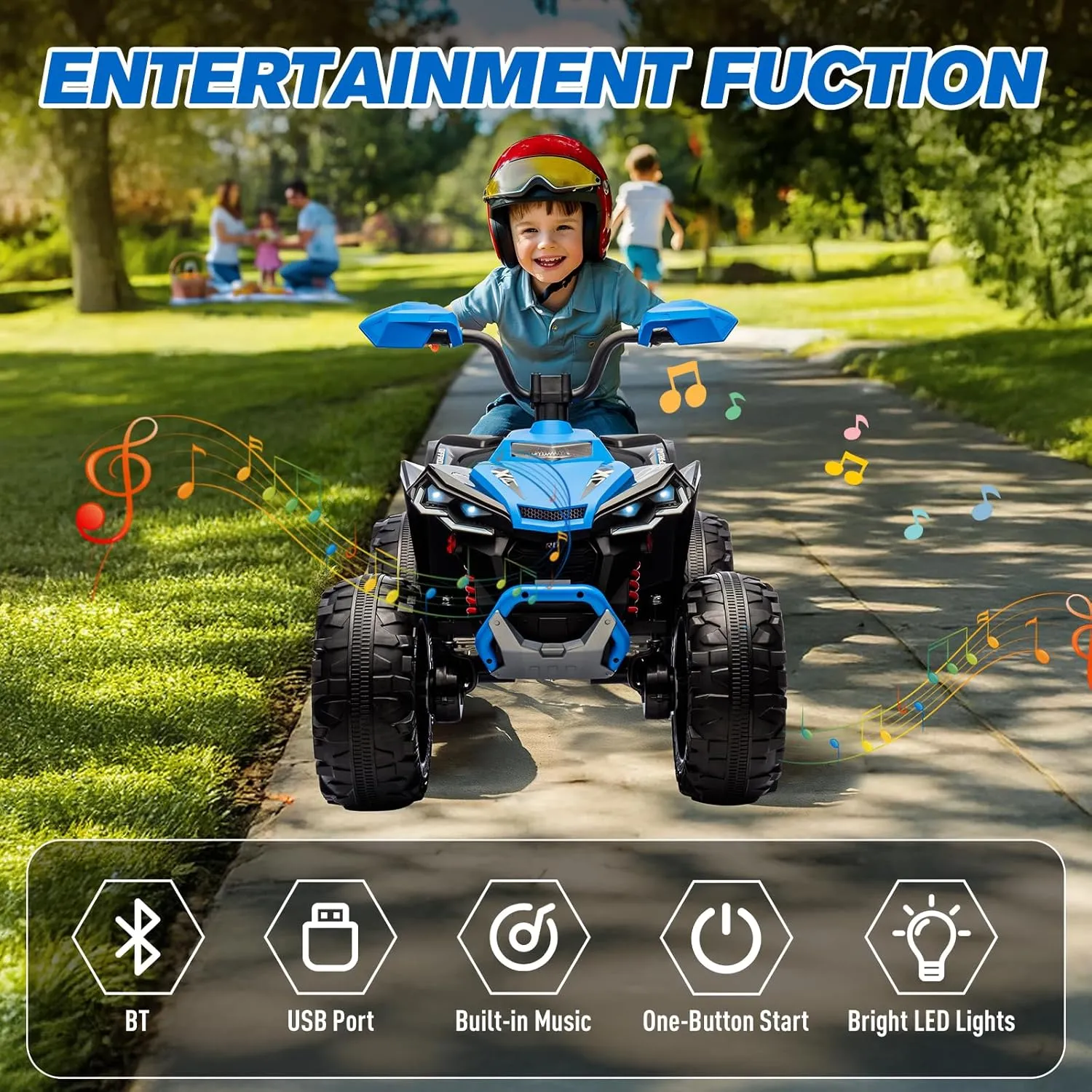 Kids ATV 4 Wheeler Ride on Eletric Motorcycle, 24V Battery Powered, KidsElectric Toy Car, with High&Low Speed, Music, Led Lights, Ride On Car for 3-8 Kids,Blue