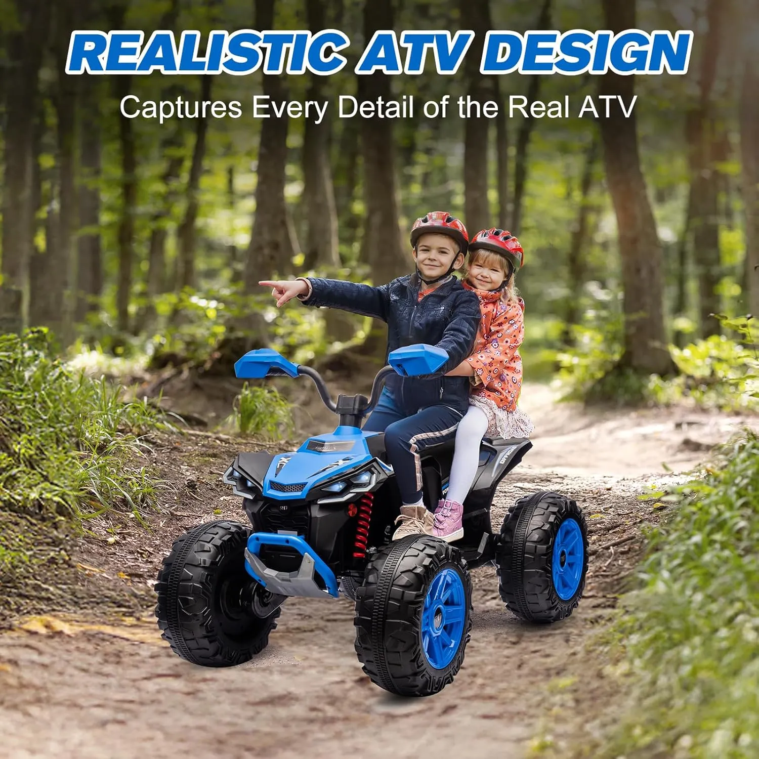 Kids ATV 4 Wheeler Ride on Eletric Motorcycle, 24V Battery Powered, KidsElectric Toy Car, with High&Low Speed, Music, Led Lights, Ride On Car for 3-8 Kids,Blue