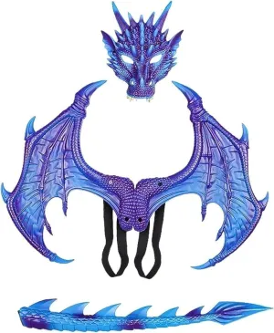 Kids Dinosaur Costume Dress Up Wings Dragon Tail Mask Set Halloween for Children Birthday Party Favors Gifts