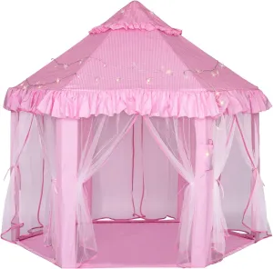Kids Play Tent for Girls - Large Princess Castle Play Tent, Indoor & Outdoor Pop up Playhouse with Star Lights Kids Toddlers Toys Gifts for 3 4 5 6 7 8 9 Year Old Girls Boys (Hexagon Pink 140x135cm)