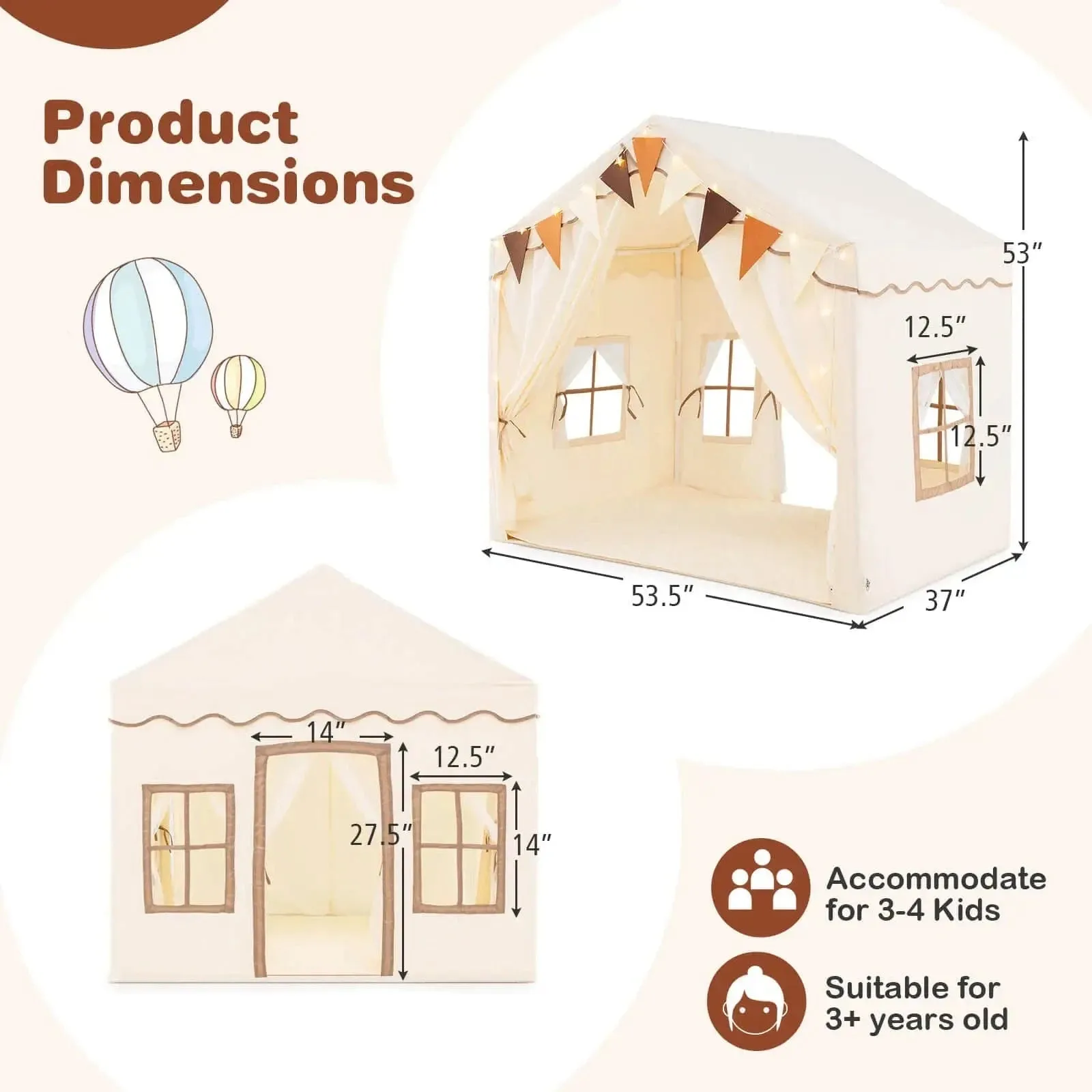Kids Play Tents: Cozy Fun House with Lights & Pennants
