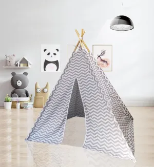Kids Teepee Tent for Boys and Girls, 5.2 ft Natural Cotton Canvas, Grey Striature Tipi Tent Playhouse - Children Collapsible Play Tent with Canvas Carry Case for Indoor & Garden