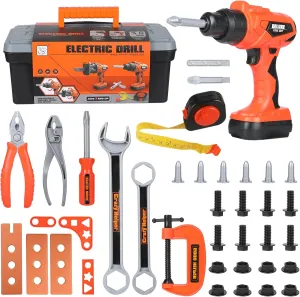 Kids Tool Set - 35 PCS Toddler Tool Set with Tool Box & Electronic Toy Drill, Pretend Play Kids Construction Toy, Toddler Boy Toys, Toy Tools for Kids Ages 3,4,5,6,7,8 Years Old