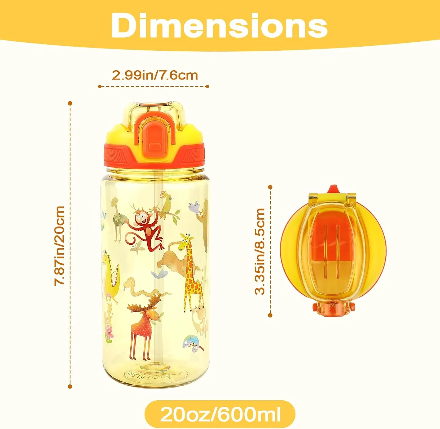 Kids Water Bottle for School or Travel, 20 Oz 2 Pack Durable Plastic Water Bottle with Silicone Straw and Pop-Up Spout Cover, BPA Free & Dishwasher Safe(Forest Animals & Unicorn)