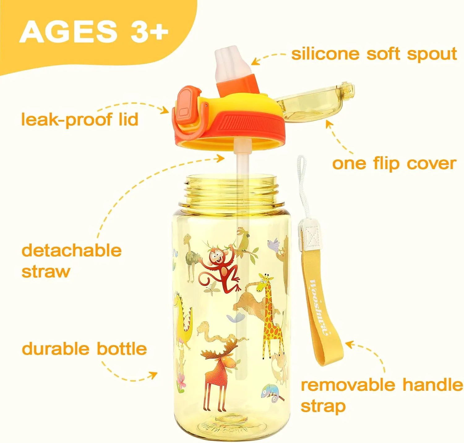 Kids Water Bottle for School or Travel, 20 Oz 2 Pack Durable Plastic Water Bottle with Silicone Straw and Pop-Up Spout Cover, BPA Free & Dishwasher Safe(Forest Animals & Unicorn)