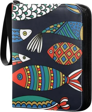 Kigai Trading Card Binder with 50 Sleeves, 400 Pockets PU Zipper Card Collection Binder 4-Pocket Portable Card Folder for Sports Cards, Game Cards (Colorful Fishes)