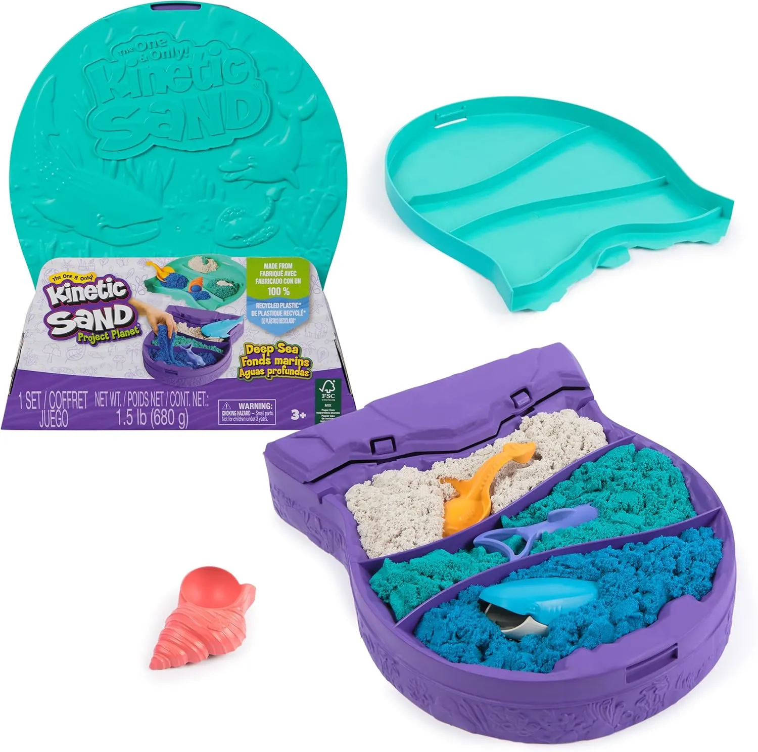 Kinetic Sand, Project Planet Deep Sea with 24oz Play Sand & Sea Creature Tools, Sustainably Minded Eco Friendly Materials, Sensory Toys for Kids