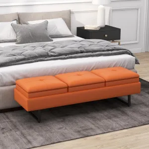 Kinfant Orange Bedroom Bench - 59.3” Modern End of Bed Bench for Bedroom with PU Leather, Cushioned Bench for Entryway, Living Room, Hallway