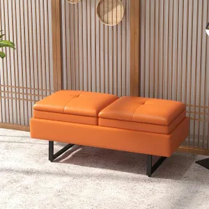 Kinfant Reception Chairs Office Guest Reception Bench, 2-Seats Upholstered Reception Bench with Thickened Cushion PU Leather Living Room Bench Lobby Furniture for Salon and Shop, (Orange), Default