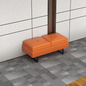 Kinfant Reception Chairs Office Guest Reception Bench, 2-Seats Upholstered Reception Bench with Thickened Cushion PU Leather Living Room Bench Lobby Furniture for Salon and Shop, Orange