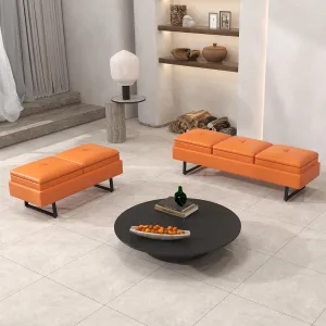 Kinfant Reception Chairs Office Guest Reception Bench, 5-Seats Upholstered Reception Bench with Thickened Cushion PU Leather Living Room Bench Lobby Furniture for Salon and Shop, Orange