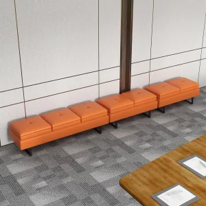 Kinfant Reception Chairs Office Guest Reception Bench, 7-Seats Upholstered Reception Bench with Thickened Cushion PU Leather Living Room Bench Lobby Furniture for Salon and Shop, Orange