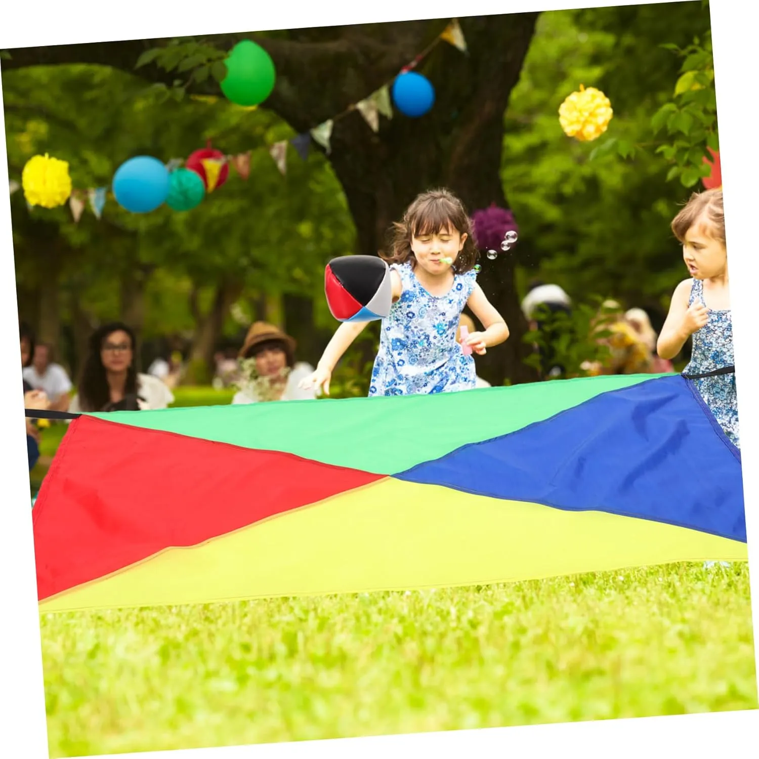 Kisangel Outdoor Rainbow Umbrella Sensory Integration Training for Activity with Cloth and Colorful Balls