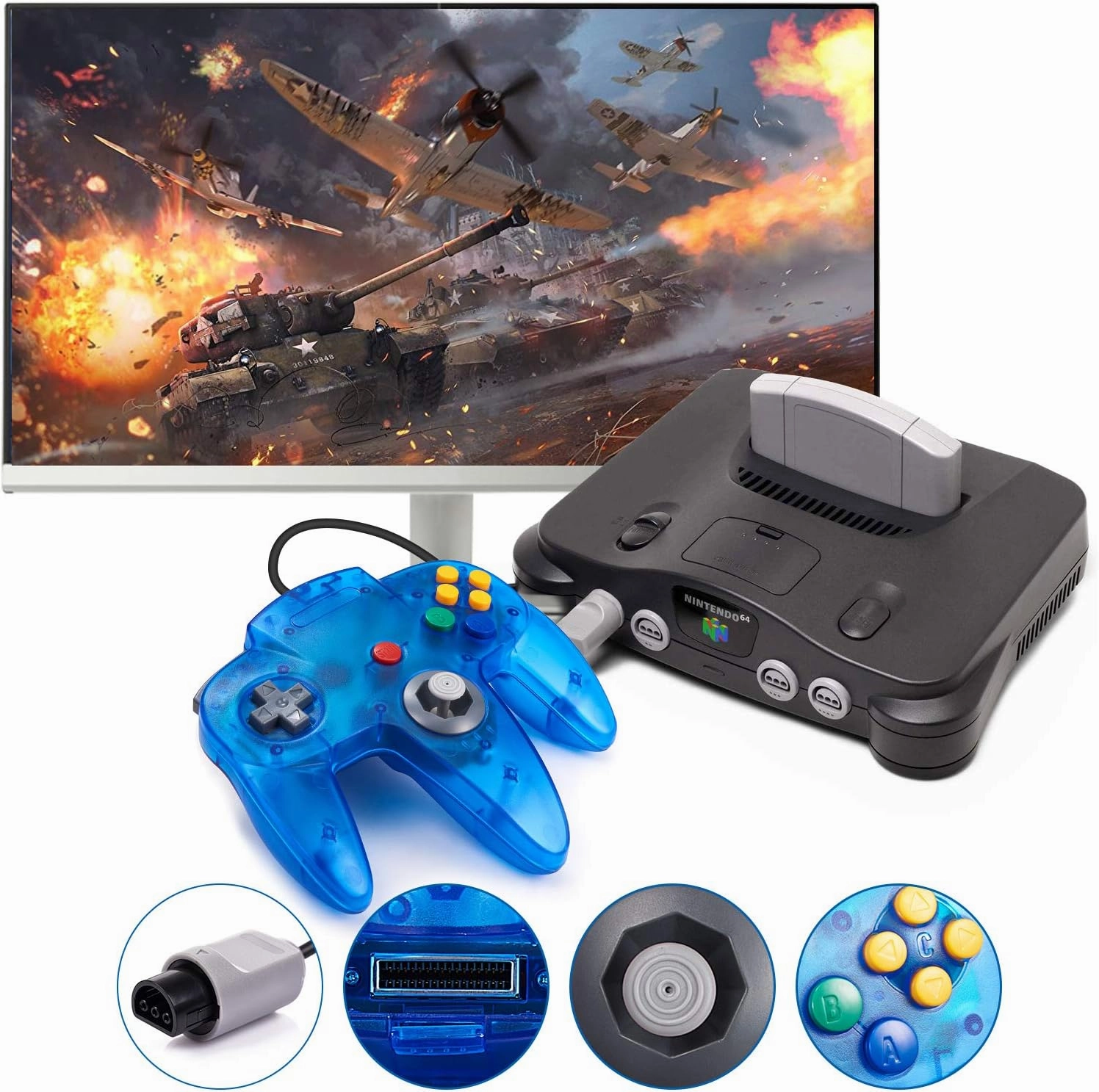 KIWITATA Classic N64 Controller, Retro N64 Wired Game Pad Joystick Remote Controller for N64 System Video Games Console Clear Blue