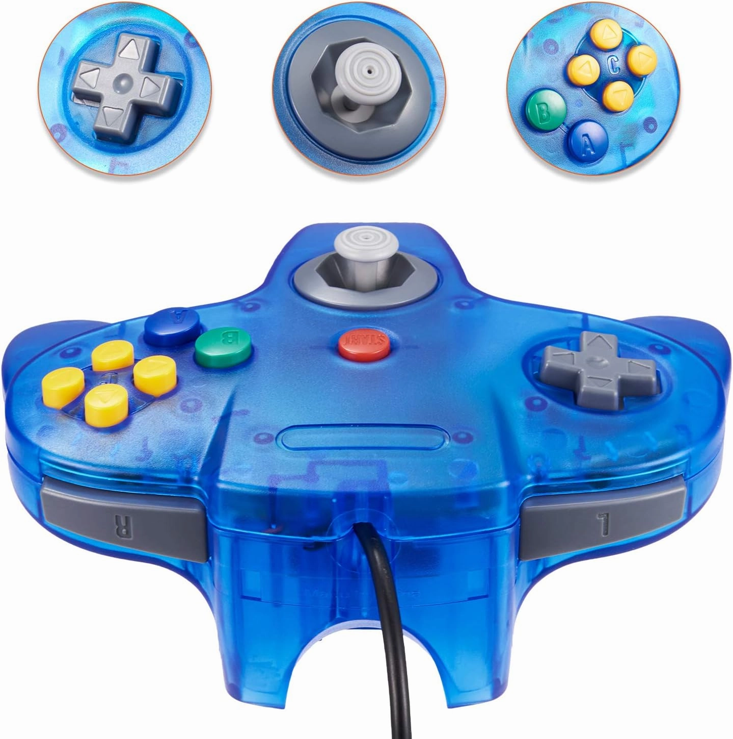KIWITATA Classic N64 Controller, Retro N64 Wired Game Pad Joystick Remote Controller for N64 System Video Games Console Clear Blue
