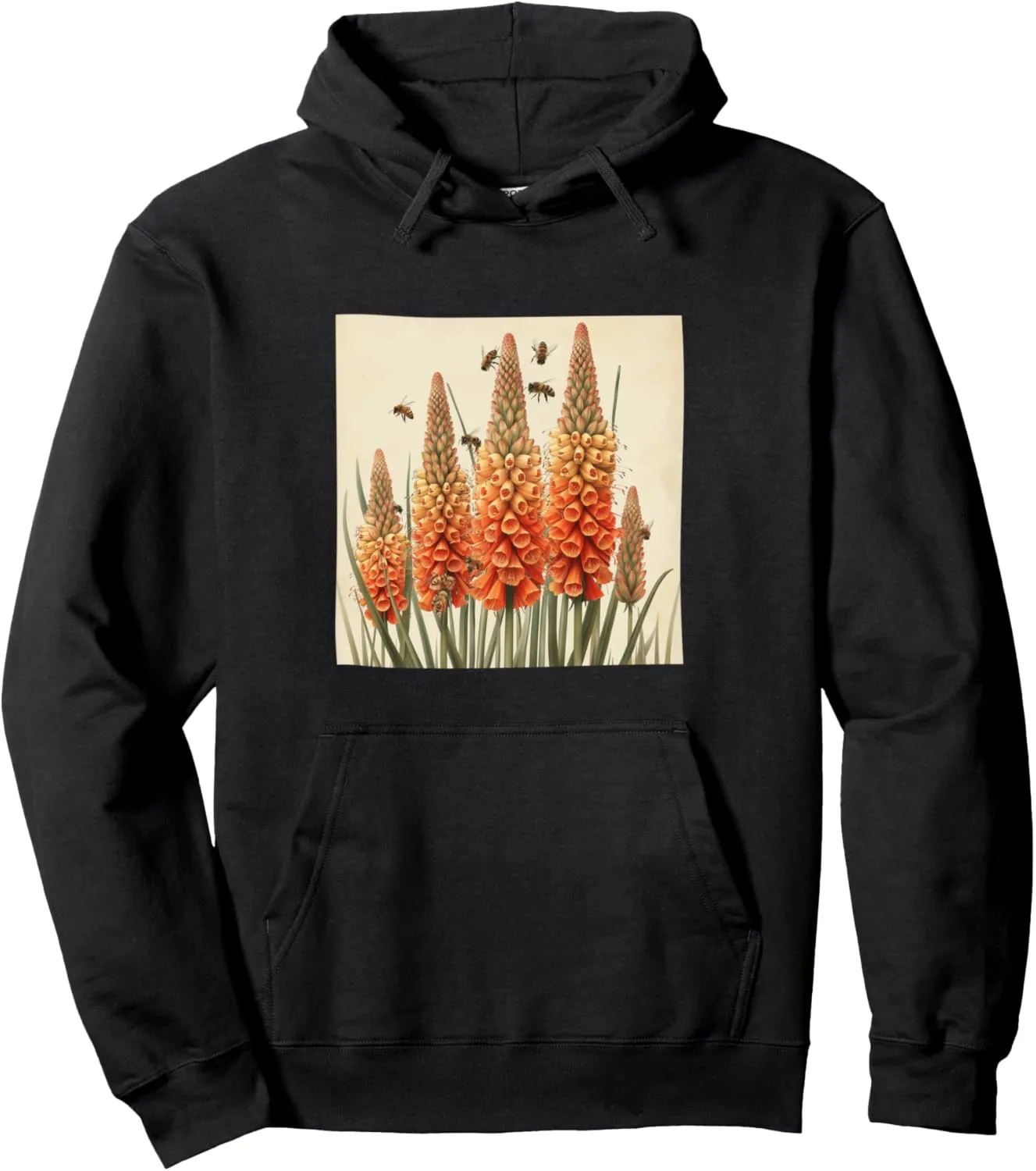 Kniphofia Torch Lily Blooming With Bees Around Graphic Pullover Hoodie