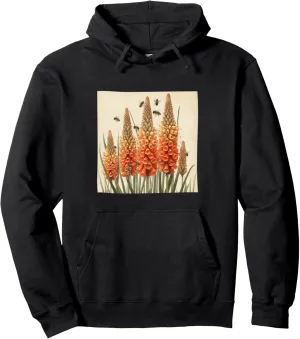Kniphofia Torch Lily Blooming With Bees Around Graphic Pullover Hoodie