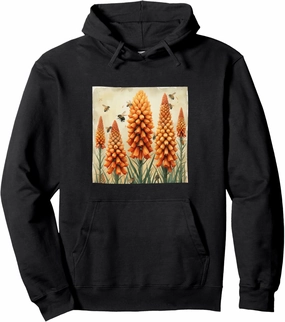 Kniphofia Torch Lily Blooming With Bees Around Graphic Pullover Hoodie