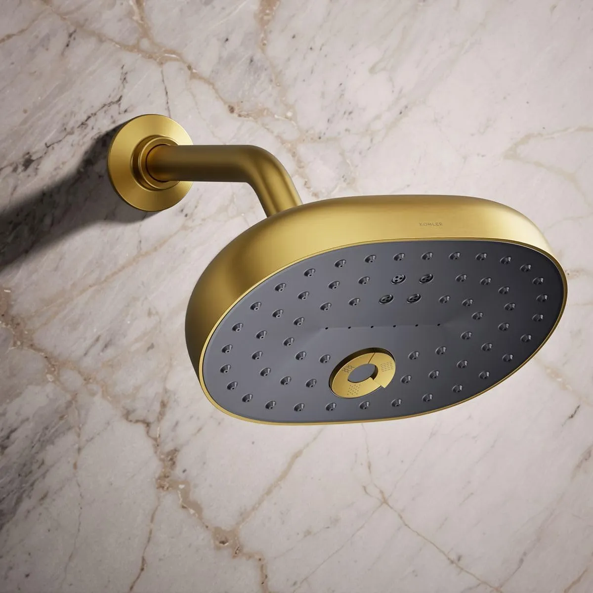 KOHLER 26290-2MB Statement Three-Function SHOWERHEAD, Maximum Spray Performance with Mode Selector Buttons, Vibrant Brushed Moderne Brass, 2.5 GPM