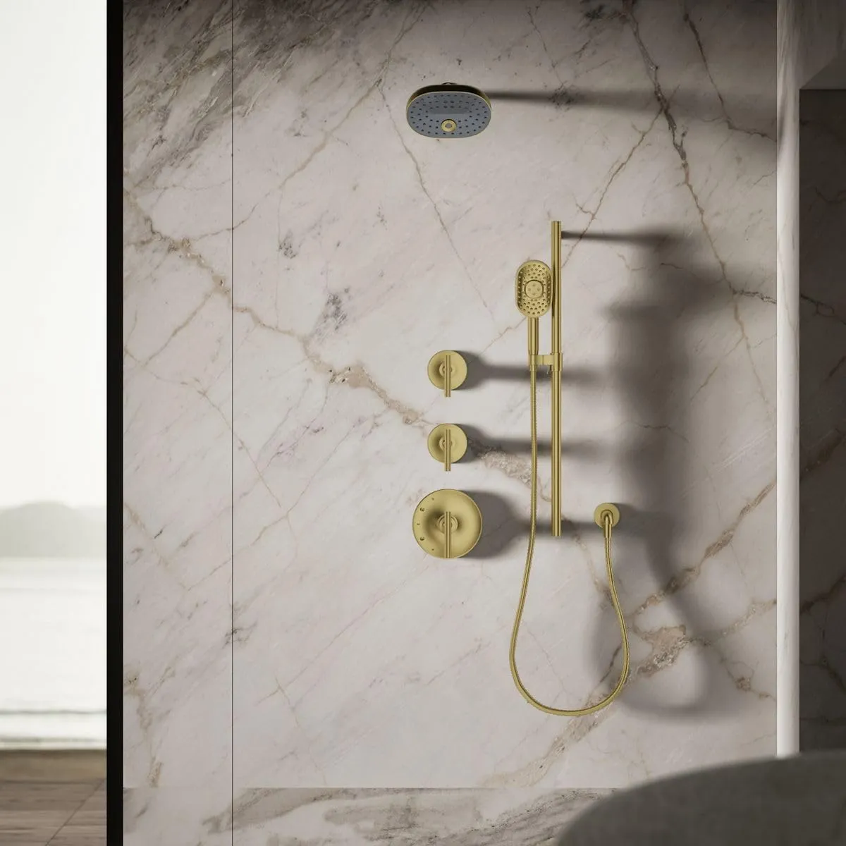 KOHLER 26290-2MB Statement Three-Function SHOWERHEAD, Maximum Spray Performance with Mode Selector Buttons, Vibrant Brushed Moderne Brass, 2.5 GPM