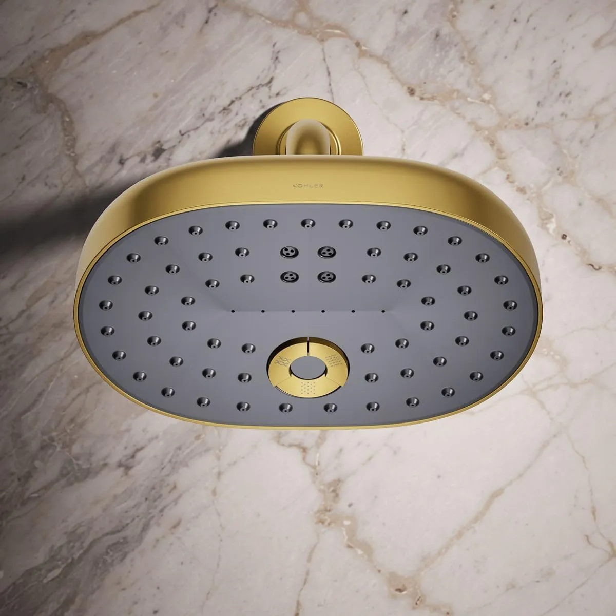 KOHLER 26290-2MB Statement Three-Function SHOWERHEAD, Maximum Spray Performance with Mode Selector Buttons, Vibrant Brushed Moderne Brass, 2.5 GPM